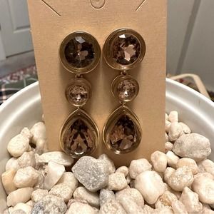 J Crew - chandelier earrings, rose gold look with pink champagne stones